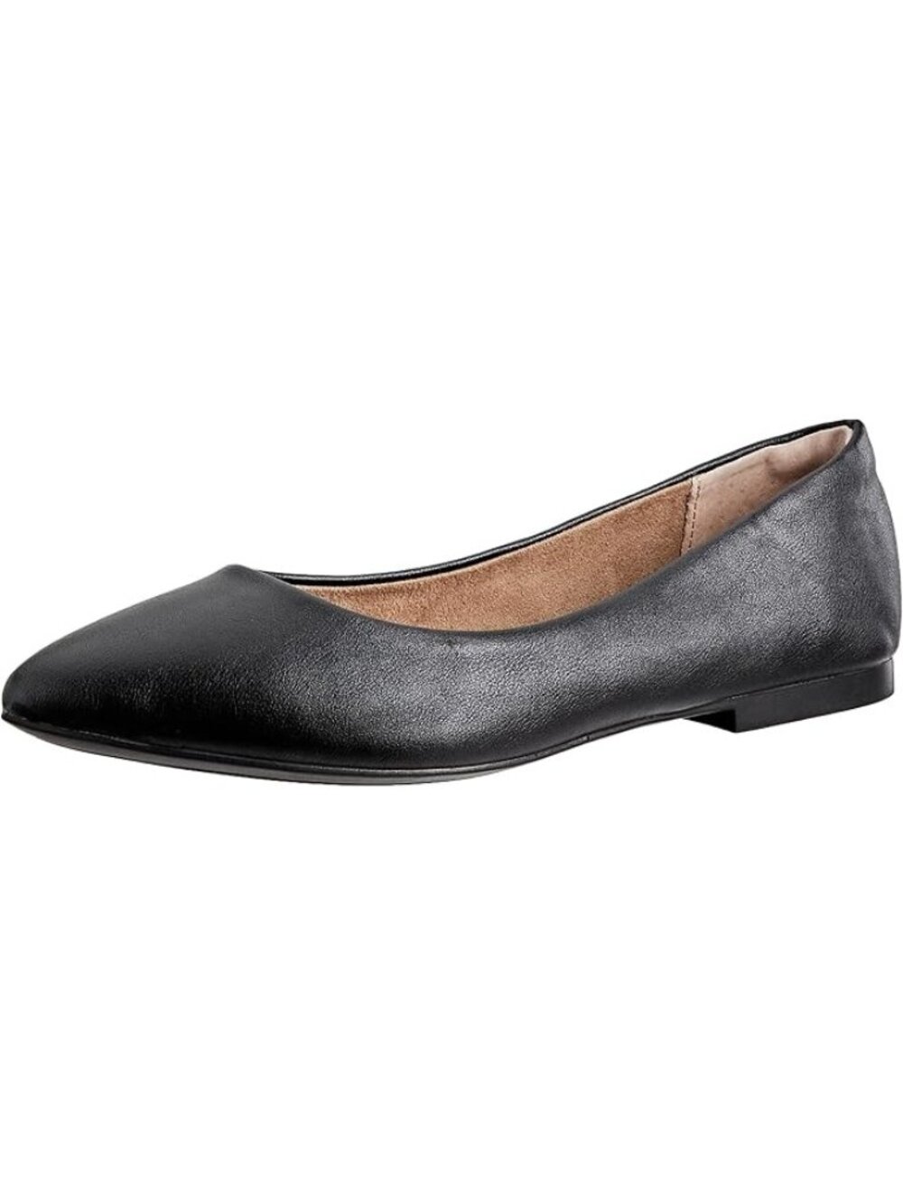 Amazon Essentials Size 12 Flats Ballet Black Pointed-Toe Faux Leather Shoes